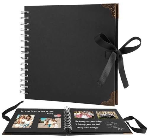 DIY Fotoalbum 20,5 x 20,5cm, 20 Blatt Fotobücher Kraftpapier Spiralalbum | Schwarz Fotobuch zum Selbstgestalten, Fotobuch Scrapbook Album zum Einkleben und Selbstgestalten