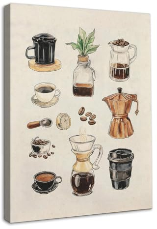 Dazzlewall Kaffee Wandkunst Dekor, Vintage Espresso Druck für Küche Café Dekor, Minimalistischer Posterdruck für Café Bar Kantine, 12x16 zoll Mit Rahmen