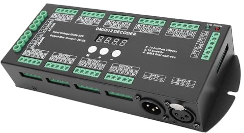 Walfront 36-Kanal-RGBW-DMX512-Decoder, Kunststoff-LED-Controller, Digitalanzeige, 2A-Treiber mit Dimmsteuerung, für DJ-Bühnenbeleuchtungsanwendungen