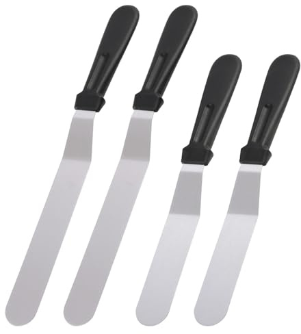 Lot de 4 Spatule Coudee Patisserie, Spatules Décalées en Acier Inoxydable avec Poignée Ergonomique, Palette à Gâteau pour Glaçage, Lissage, Crème et Décoration Pâtissière