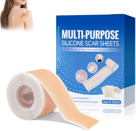 Pansement Silicone Cicatrice,en Silicone,Feuilles d'élimination des Cicatrices en pour l'acné,les Chéloïdes,Brûlures,le Traitement Chirurgicales Césarienne,Réutilisable (4X 150cm)