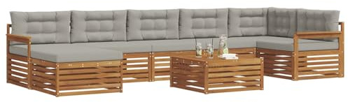 vidaXL Sofagarnituren 8 pcs Natürlich und Hellgrau Massivholz Akazie, Garten Ecksofa Set, modernes Outdoor-Möbel, strapazierfähig, zum Chillen am Pool, für die Terrasse