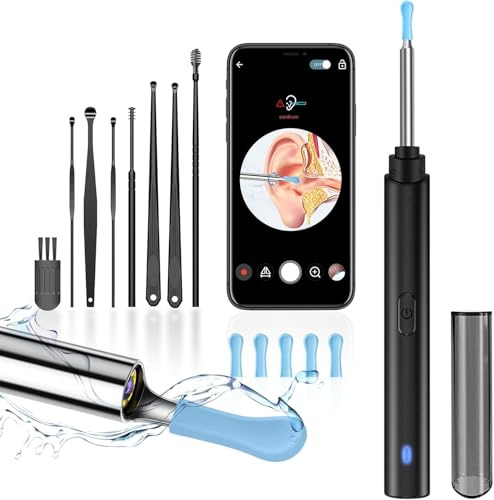 Ear Wax Removal, Ear Cleaner with Camera, Ears Wax Removal Kit with 1296P HD Ear Otoscope with 6 LED Lights, Earwax Removal Tool for, & Android Smart Phones (Black, Standard)
