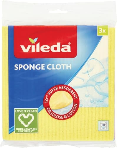 Vileda Panno Spugna tre panni, Algodón, Fibra, Multicolor, pulizia, 3