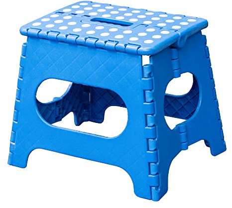 Knight Folding Step Stool | Strong Heavy Duty Skid Resistant Stool for Kids and Adults | White Black Grey Blue | H29 x L27 x W22 CM (Blue)