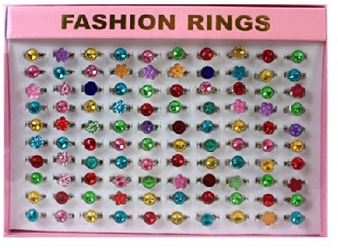 LG-Imports Set of 100 Rings Glitter Multiple Designs for Children
