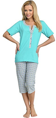 Be Mammy Damen Schlafanzug Stillpyjama H2L2N2 (Türkis, S)