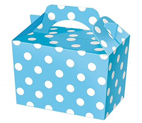 10 Blue Polka Dot Party Boxes - Spotty Food Loot Lunch Cardboard Gift