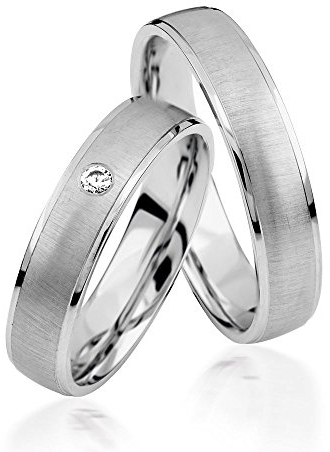 JC Trauringe Gold 585 Paarpreis Weißgold I Traumhafte Eheringe breit 4,5 mm I Einzigartige Partnerringe mit Gravur in edler Schatulle I 2 Hochzeitsringe Herrenring & Damenring mit Stein I C085