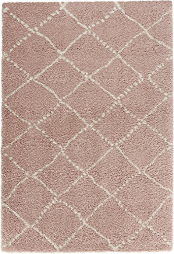 Mint Rugs Hash Teppich Hochflor Wohnzimmer-Teppich Weich Flauschig Langflor Shaggy Flokati Rauten Muster für Wohnzimmer Küche Flur oder Schlafzimmer Rosa-Creme 120x170 cm