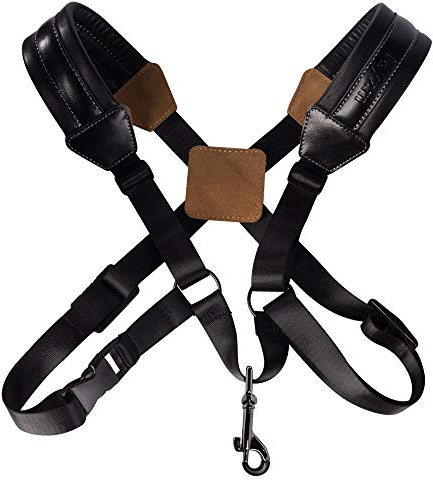 Rayzm Saxophongurt/Saxofongurt,Universal Doppel-Schultergurt aus Leder für Saxofon,Verstellbarer Gepolsterter Trageriemen für Alt,Tenor,Sopran und Bariton Saxophon (Groß)