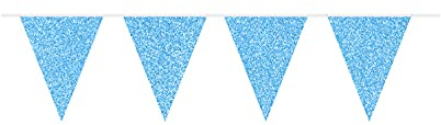 Folat 60230 Wimpelkette mit Gllitzer – ca. 6 cm – 10 Wimpel je 22 x 17 cm - azurblau, Blau