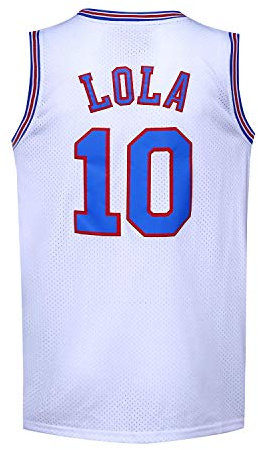 Herren Basketball Trikot #10 Lola Space Movie Sport Shirts 90er Jahre Hiphop Party Kleidung, Weiss/opulenter Garten, XX-Large