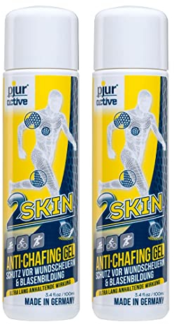 pjuractive 2SKIN - Anti-Chafing-Gel - Nie mehr Blasenpflaster & Wundscheuern - unsichtbarer & wasserfester Hautschutz - 100ml (2er Pack)