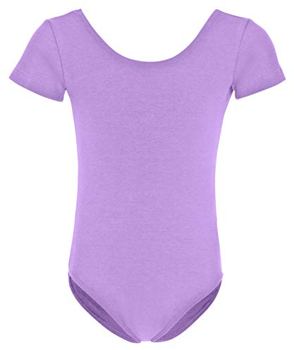 tanzmuster Ballettanzug Mädchen Kurzarm - Sally - aus weichem Baumwollstoff - Ballett Trikot Ballettbody in lavendel, Größe 104/110