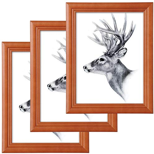 WOLTU Bilderrahmen 15x20 cm, 3er Set, Braun Holzrahmen Collage Wanddeko, Fotorahmen mit Passepartout, Posterrahmen zum vertikalen oder horizontalen Aufhängen/Aufstellen
