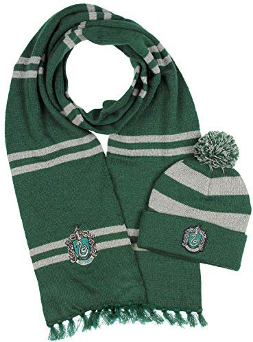 Harry Potter Hogwarts Häuser Stricken Slytherin Schal & Pom Beanie (Slytherin)