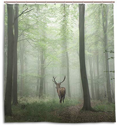 CPYang Duschvorhänge Tier Hirsch Nebel Wald Wasserdicht Schimmelbeständig Badvorhang Badezimmer Home Decor 168 x 182 cm mit 12 Haken