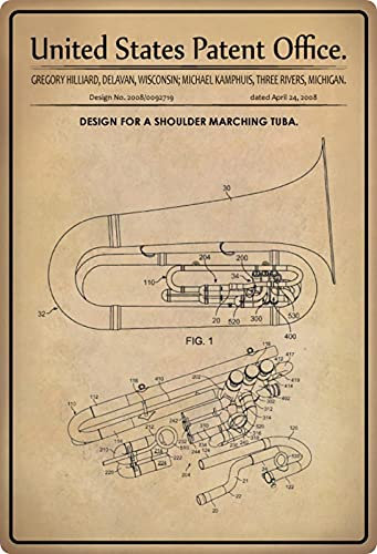 Blechschild 20x30cm gewölbt Patent Entwurf für einen Tuba 2008 Deko Geschenk Schild
