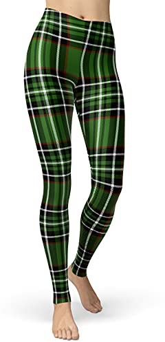 sissycos Damen Plaid Leggings, Tartan Karo Leggings mit für Damen, Yoga Mädchen Fashion Stretch Leggins Lang (Grünes Plaid, L/XXL)