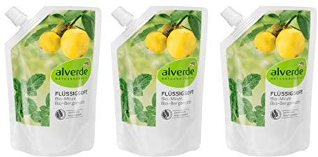 3x alverde NATURKOSMETIK BIO Flüssigseife Minze Bergamotte Nachfüller, 3x300 ml
