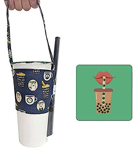 Portable Beverage Cup Foldable Holder Carrier, Tainada Reusable Drink Sleeve Handle Carry Strap for Coffee, Bubble Tea, Hot