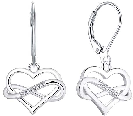 JO WISDOM Damen Ohrhänger Unendlichkeit Herz silber 925,Infinity Ohrringe Hängende mit 3A Zirkonia April Geburtsstein,Schmuck für Frauen
