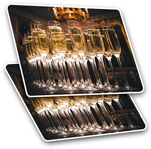 Rectangle Stickers (Set of 2) 10cm - Champagne Glass Celebration Fun Decals for Laptops,Tablets,Luggage,Scrap Booking,Fridges, #2520