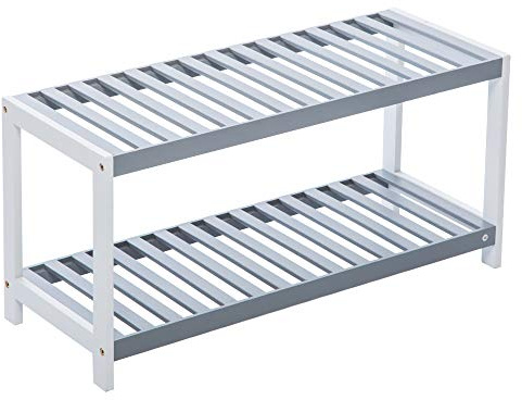 Vencier 2 Tier Bamboo Shoe Rack Stand Shelf Shelving Hallway,Bedroom,Bathroom,Living Room Organizer Holder Storage for 8 pairs shoes (Grey/White)