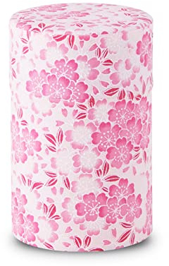NOREN] Japanische Washi Teedose für Losen Tee 100g (Oborosakura - Rosa) / Mit Luftdichtem, Feuchtigkeitsbeständigem, Innenverschluss