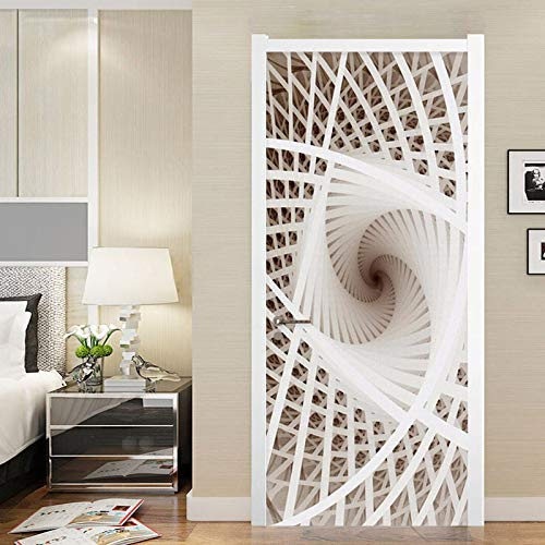 TMANQ 3D Autocollants De Porte Art Decor Vinyle Mural Amovible Poster Trompe l'oeil Mural 77X200Cm Créativité en Spirale Blanche - Décoration pour Porte Cuisine, Salon, Chambre, Salle De Bain