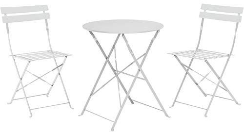 URBNLIVING 3-teiliges Gartenmöbel-Set aus Metall mit Klapptisch und Stühlen, Bistro-Set (weiß)