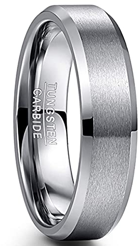 NUNCAD 6mm Herren Silber Ring für Herren Damen aus Wolfram Unisex Ring für Jungs Größe 58