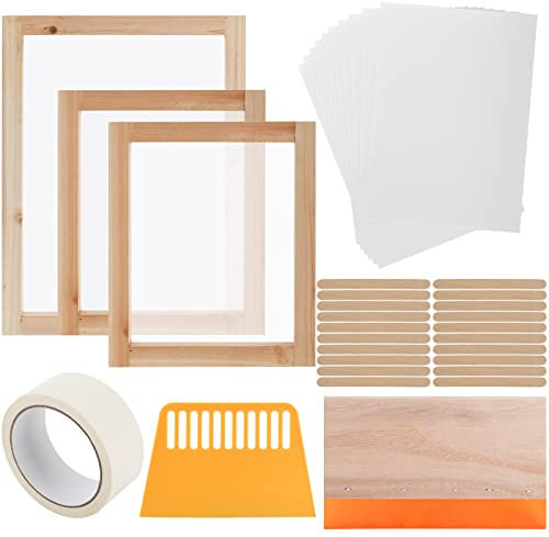 Lyellfe 36 Pieces Screen Printing Starter Kit, Include 2 Sizes Wood Silk Screen Printing Frame, Squeegees, Inkjet Transparency Film, Ideal for DIY T-Shirt or Tote Bag