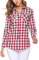 Irevial Damen Kariertes Bluse Casual Karohemd Button-down Langarmshirt Boyfriend-Stil Baumwolle Hemdbluse Plaid Shirt für Frühling und Herbst Rot XXL