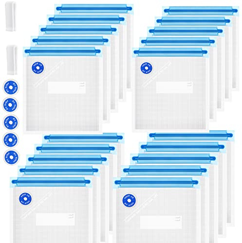 Sous Vide Bags, 20PCS Reusable Vacuum Sealer Bags for Food BPA Free Vacuum Zipper Bags Food Freezer Vacuum Sealer Bags for Anova, 2 Seal Clips, 5 Air Valves( 8.5X8.5 in )