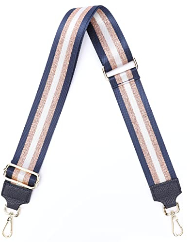 Ever Bloom VerstellbarerTaschengurt 5 cm breit mit Karabiner Gold, Designer Schultergurt Schulterriemen für Taschen 75 bis 120 cm, Fashion Taschenzubehör, Jiandai Gold farbe:Navy Gold