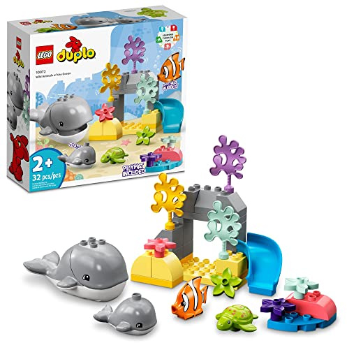 LEGO DUPLO Wild Animals of the Ocean Set 10972, with Whale and Turtle Sea Animal Figuren & Playmat, Lernspielzeug mit lustigen Farben für Kleinkinder 2 Plus Jahre Alt