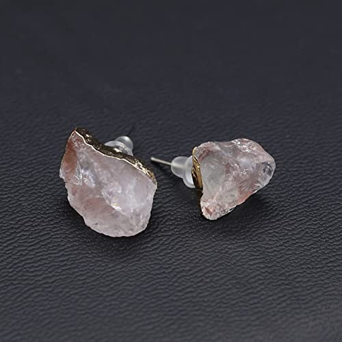 Orecchini a lobo in vera roccia irregolare in pietra naturale Quarzi rosa per le donne Regali di gioielli per feste di nozze per feste, Quarzo rosa