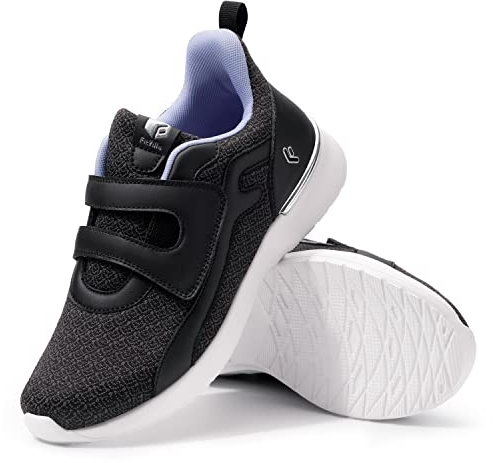 FitVille Weit Klettverschluss Walking Schuhe Damen Freizeit Turnschuhe für ältere Frauen Leichte Sneaker Schwarz 41 EU Weit