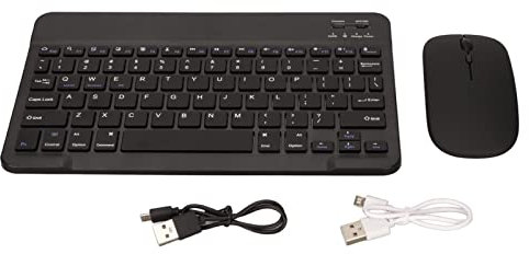 Combinazione Mouse Tastiera Nera da 10 Pollici, Mouse Tastiera Wireless Ricaricabile Dual Mode 2.4G, Set Mouse Tastiera Bluetooth Portatile per Tablet, Smartphone, Laptop
