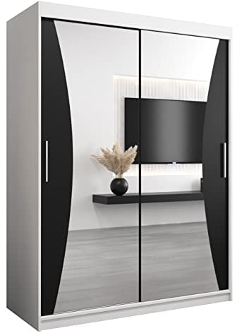 ABIKSMEBLE Armoire Monaco Avec Porte Coulissante Miroir - Dressing Adulte - Penderie Vêtement - Garde Robe - Placard 2 Portes - Closet