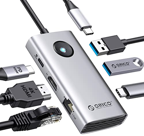 Docking Station, ORICO 6 in 1 USB C Hub mit 4K HDMI, 2.5G Ethernet, PD 100 W, 2 USB-A 3.0 Ports, 1 USB-C 3.0 Port, 5 Gbit/s, USB C Multiport Adapter für Windows Mac