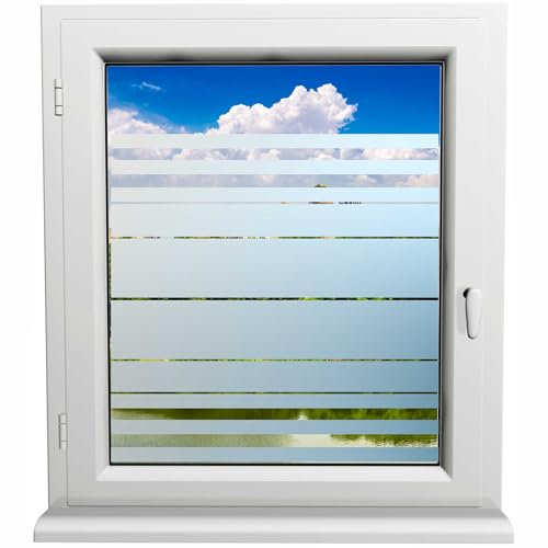 Kiwistar UG Glasdekorfolie - 90 cm lang - Gestreift dick auslaufend Fensterfolie Sichtschutzfolie Milchglas selbstklebend für Bad Dusche Badfenster Blickdicht Büro Terasse Klebefolie