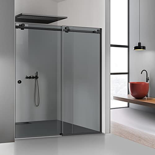 Glissando Nero, Porta Doccia Scorrevole, Dimensioni: 180x205 cm da (140/160/180x205), Box Doccia Scorrevole, Vetro Grigio, (180x205 cm, Destra)