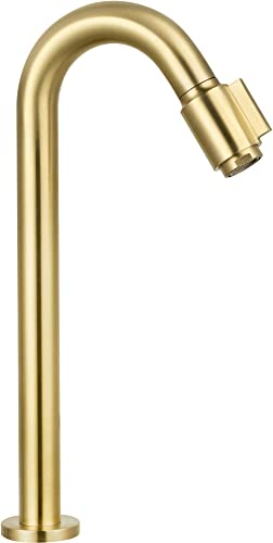 Saqu Essential 2.0 Kaltwasserhahn Gäste WC - 30 cm Hoher Waschtischarmatur - Messing - Mit Rosetten - Gold - Waschbecken - Armatur