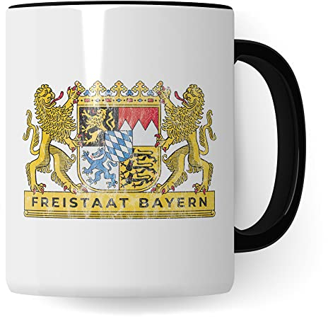 Freistaat Bayern Tasse Geschenkidee Heimat Kaffeetasse Humor Witz Geschenk für Bayer Kaffeebecher Bayrisch Becher (Weiß & Schwarz)