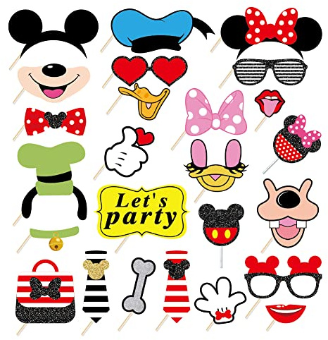 ZOOMPIL Mouse Photo Booth Props, 25 Pezzi Tema Selfie Props, Forniture Per Feste Di Compleanno Di Topolino, Decorazioni Per Fondali Fotografici