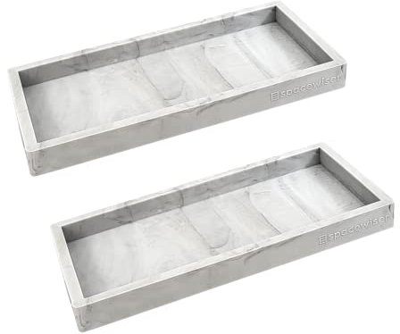 Spacewiser Countertop and Vanity Tray - 2 PC Small 7.7 Silicone Bathroom Trays, Kitchen Soap Tray, Dish Sponge Soap Holder Kitchen Sink Organizer Caddy, Bathroom Counter Trays for Lotion Dispenser