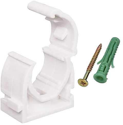 SKIR'CO (10 pcs) Pipe Clips, Plastic Clamps for 18 mm Pipes, Pipe Clips with Lock, Hose Hangers, Tubing White Clips
